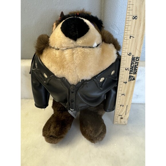 Tasmanian Devil Black Leather Motorcycle Biker Jacket Bandana 1993 9" Plush - Picture 10 of 12